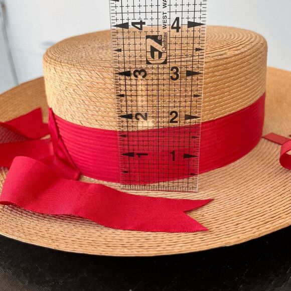 VTG Straw Boater Hat Red Ribbon 50s 60s Derby Garden Party Italian Made main image 5